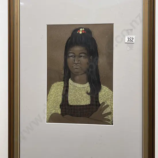 Indistinctly Signed Mixed Media Portrait