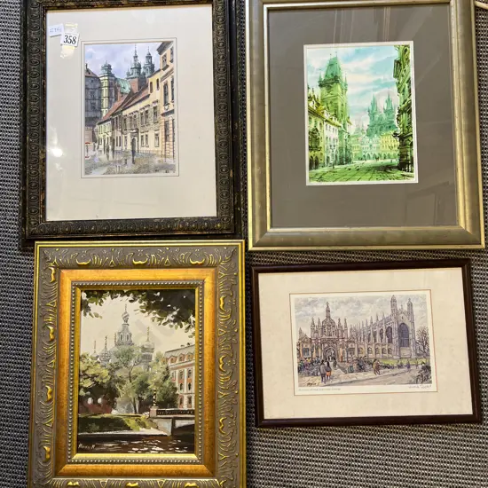 A Small Oil on Canvas Work together with Three Framed Prints