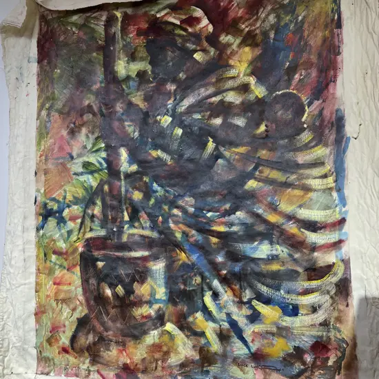 Enock Lunga Zambian Abstract Figural Study Oil on Canvas