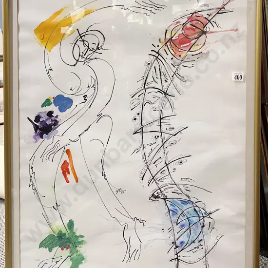 Indistinctly Signed Mixed Media Figural Abstract Work