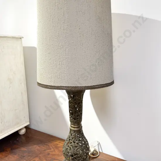 Brass Floral Fret Work Table Lamp