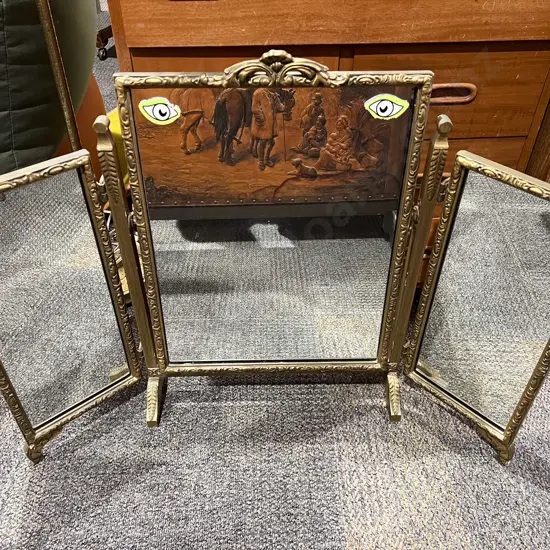 Gilt Painted Three Section Vanity Mirror