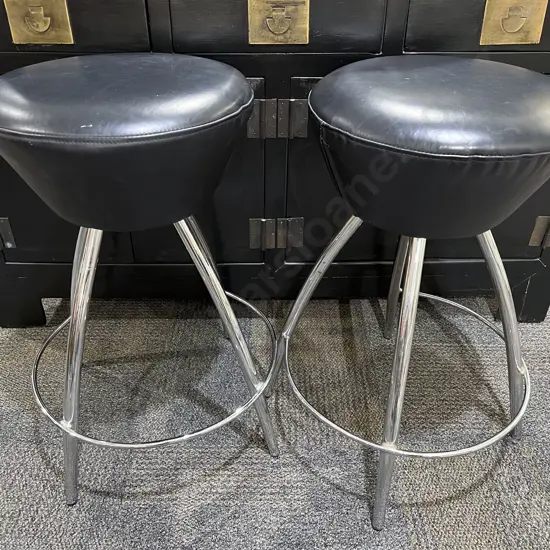 Pair of Chrome and Vinyl Seated Bar Stools