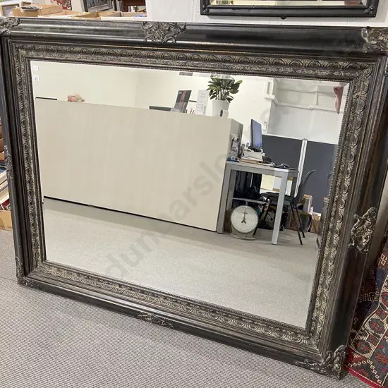 Large and Impressive Ebonized Gilt Framed Bevel Edged Over Mantle Mirror