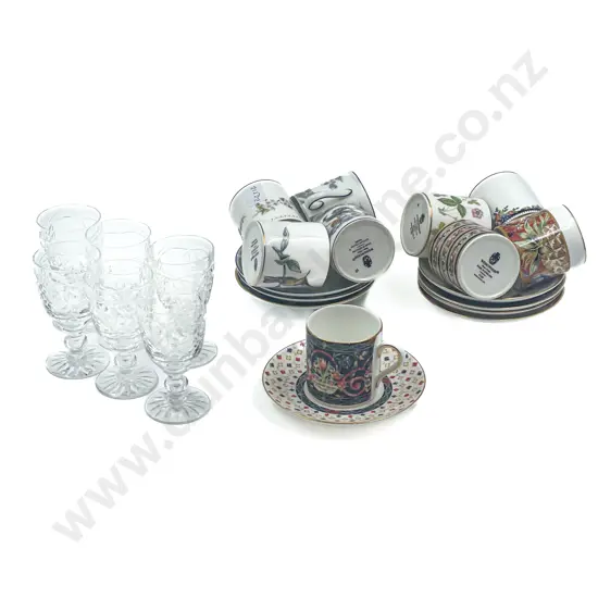 Assorted Wedgwood Demitasse Cups and Saucers Together with Six Webb & Corbett Glasses