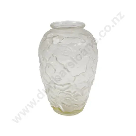 Czechoslovakian Glass Pressed Floral Vase