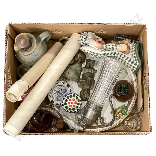 Box Quantity of Assorted Including Ewer Art Glass Paperweight etc