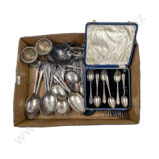 Six S/S Teaspoons and Box Quantity of Assorted S/P Cutlery etc
