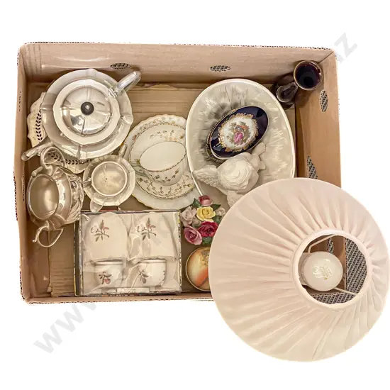 Box Quantity of Assorted China & S/P together with Figural Lamp