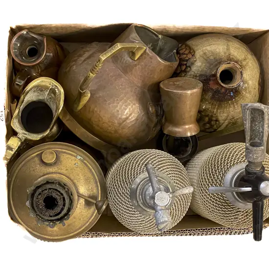 Quantity of Assorted Pottery & Metal Ware together with Two Soda Syphons