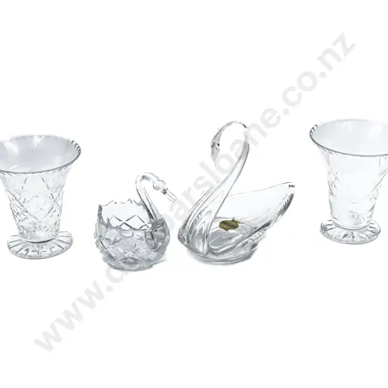 Pair of Crystal Vases together with Webb Corbett Swan Dish etc