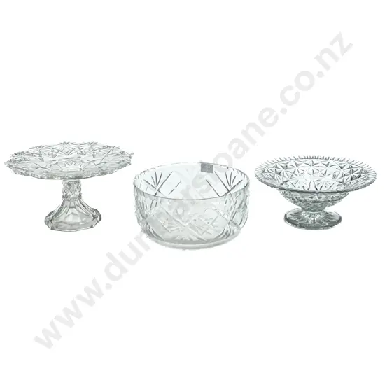 Crystal Table Bowl together with Two Pieces of Pressed Glass