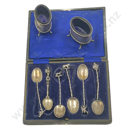 Pair of S/S Salts with Six Sterling Teaspoons