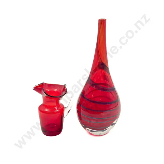 Ron van der Vlugt Art Glass Vase together with Red Glass Jug