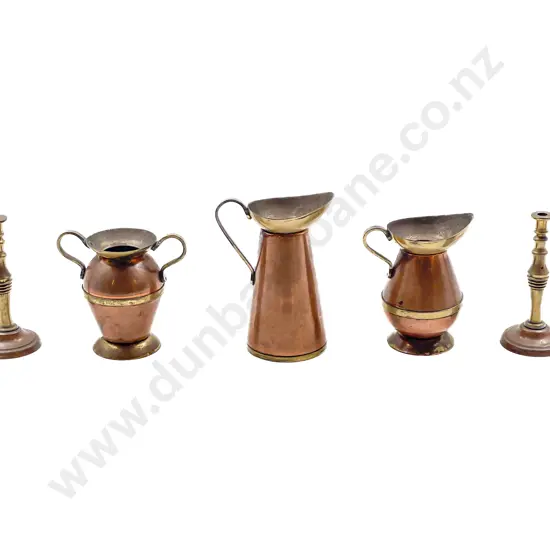Assorted Miniature Copper & Brass Items incl Ewer & Candlesticks