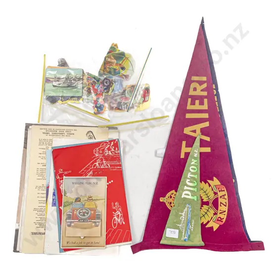 3 x Vintage Felt Pennants incl RNZAF & Assorted Vintage Sports Game Pamphlets