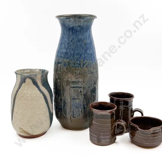Two Pottery Vases along with Two Cups & Small Jug