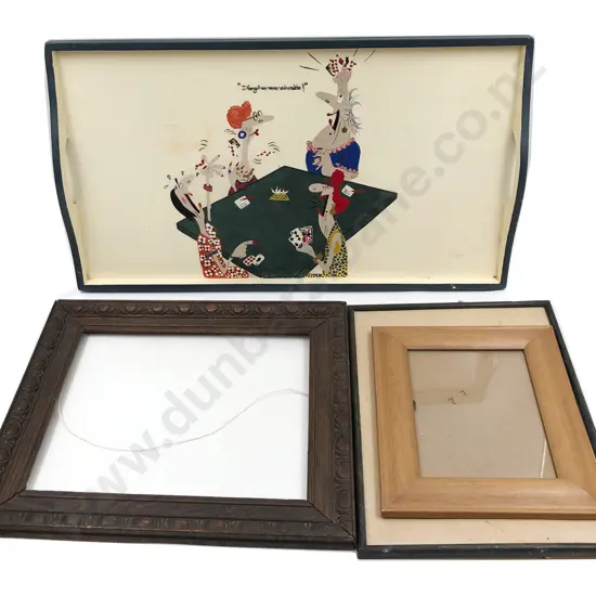 Three Assorted Empty Frames Together with Painted Tray