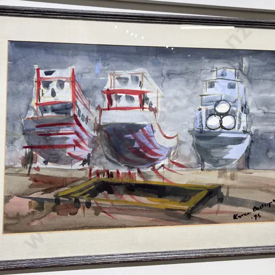 Unknown Artist - Boats in Dry Dock - Watercolour