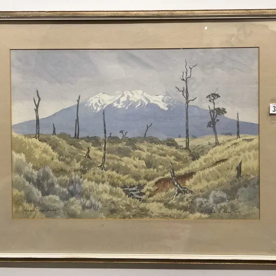 John L Moore - Ruapehu from Raetihi - Watercolour