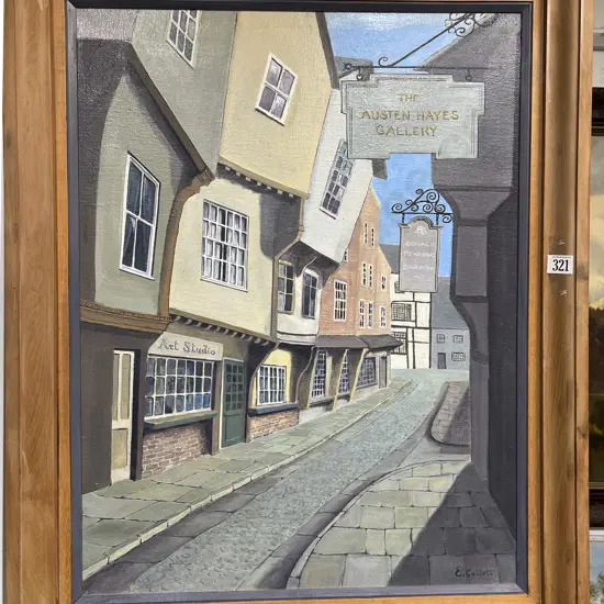 E. Collett - English Cobbled Street - Oil on Canvas
