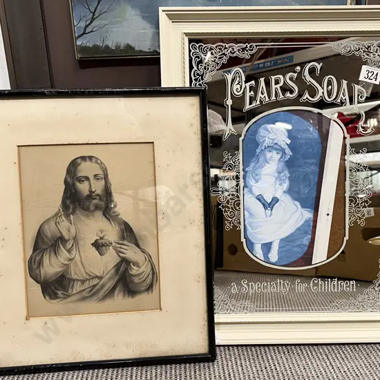 Vintage Pears Soap Mirror & Religious Print