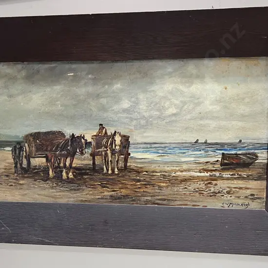 C.W. Middleton -  Gathering Seaweed - Oil on Board