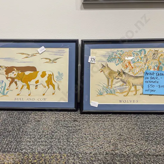 Pair of Cliford Webb Prints "Bull & Cow" & "Wolves"