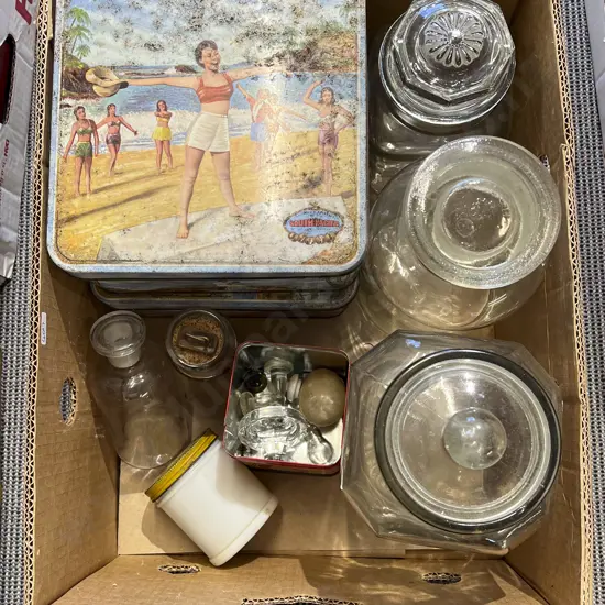 Box Quantity of Assorted Including Large Glass Kitchen Storage Jars