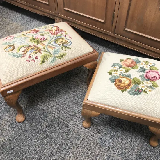Two Tapestry Topped Footstools