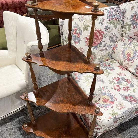 Repro. Burr Walnut Corner What Not