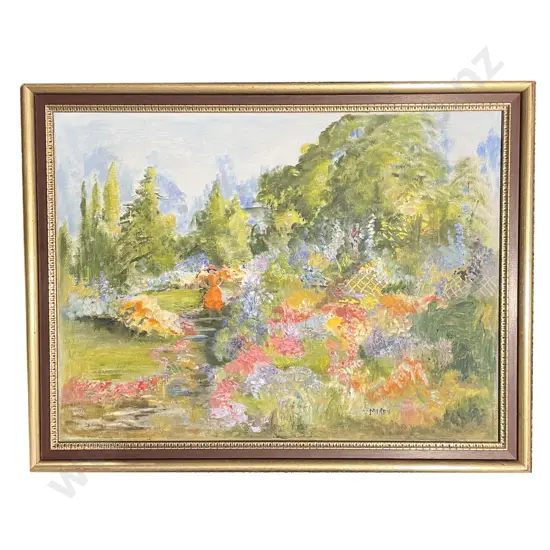 D McMiken - Garden Scene - Oil on Board