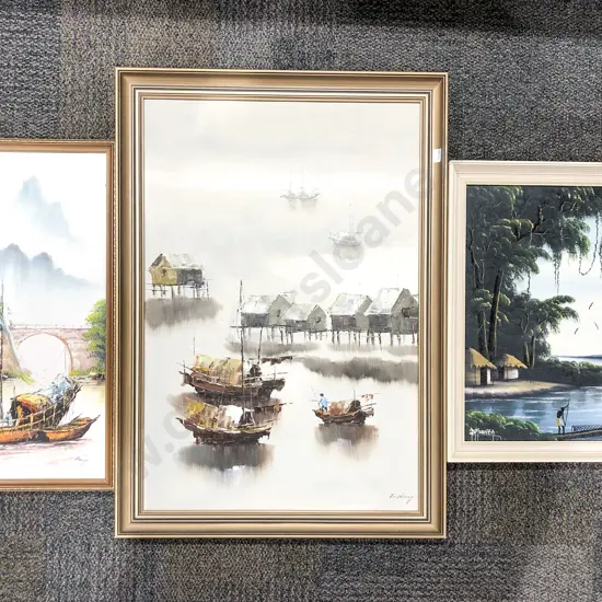 Three Assorted Harbor Scene Oil Works