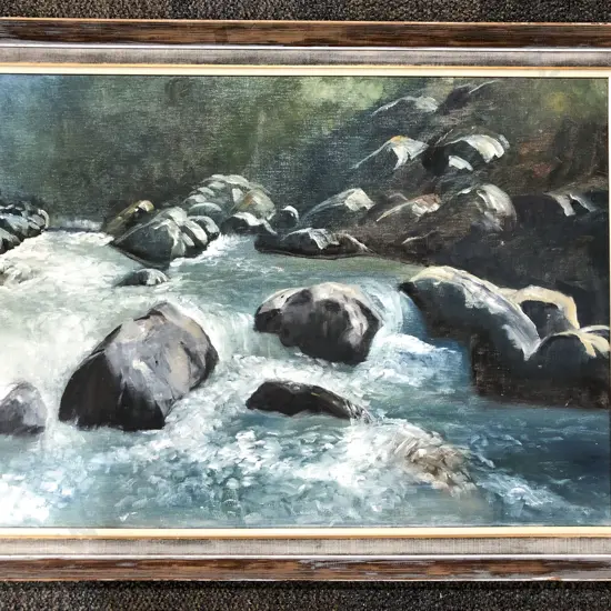 G Pickering - Water + Rocks - Oil on Board