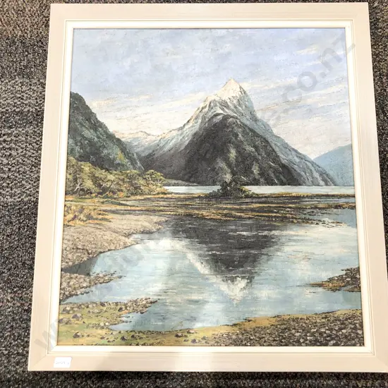 T. G. Thompson "Reflective Mountainscape" Oil on Board