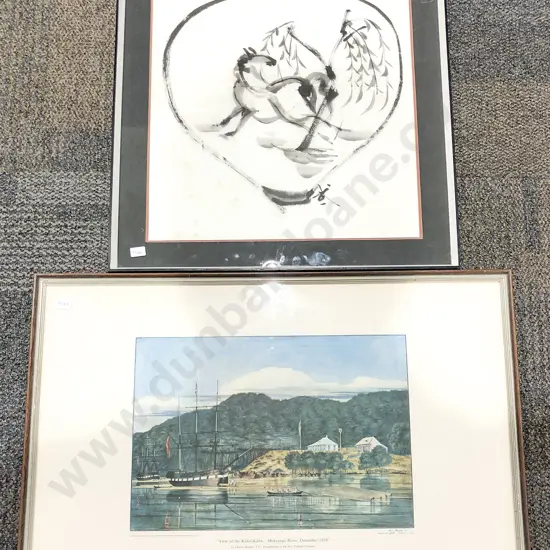 Asian W/C Still Life Together with Historical Print