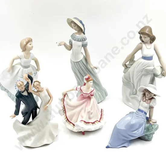 Six China Figurines Including Nao and Royal Albert