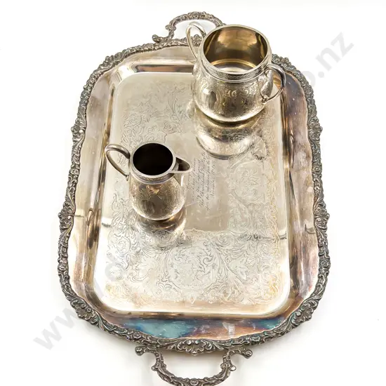 Double Handled S/P Presentation Tray Together With Sugar Basin and Cream Jug