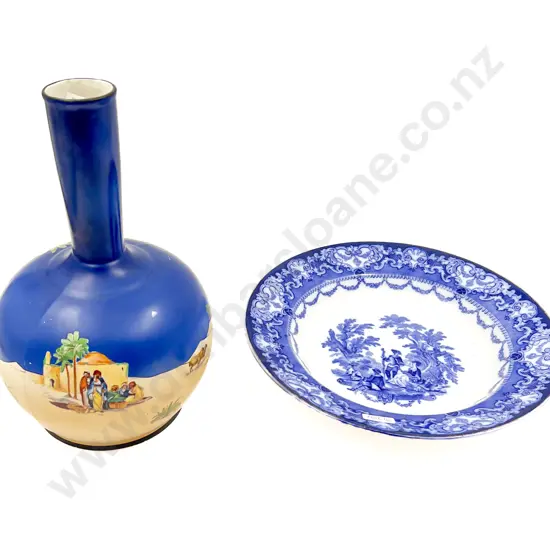 Doulton Blue and White Soup Bowl Together with B.P. Scotland Vase "Omar Khayyam"
