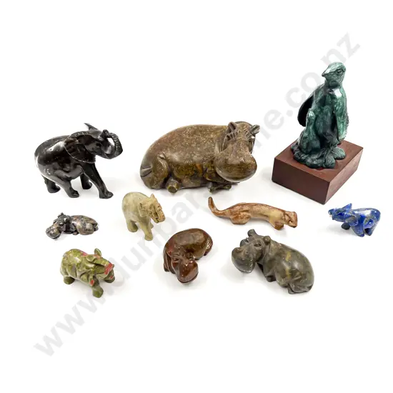 Qty of Assorted Hardstone Animal Ornaments together with Bronze Penguin