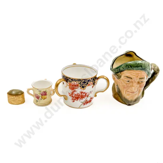 RCD Tri Handle Cup with Royal Worcester Miniature Tri Handled Cup and Two Others