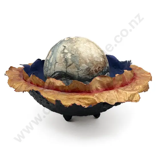 A. J. Rewi Papier Mache Orb with Display Disc and Large Mantle Bowl