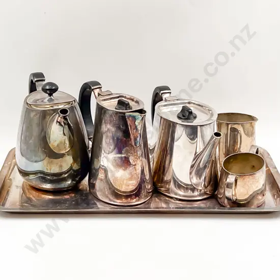 Vintage Walker & Hall Five Pce Silver Plated Coffee & Tea Service on Tray