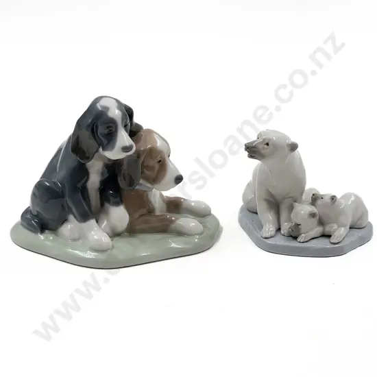 Lladro Polar Bear Figure Group with Nao Dog Figure Group