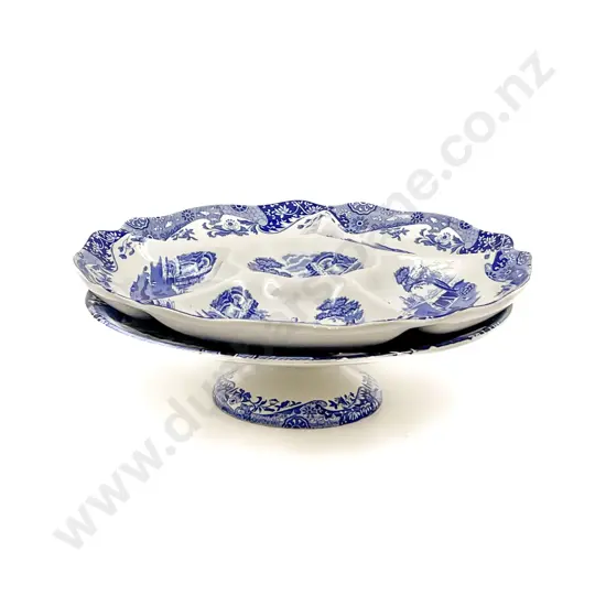 Spode Blue & White Cake Stand & Hors D'oeuvres Platter
