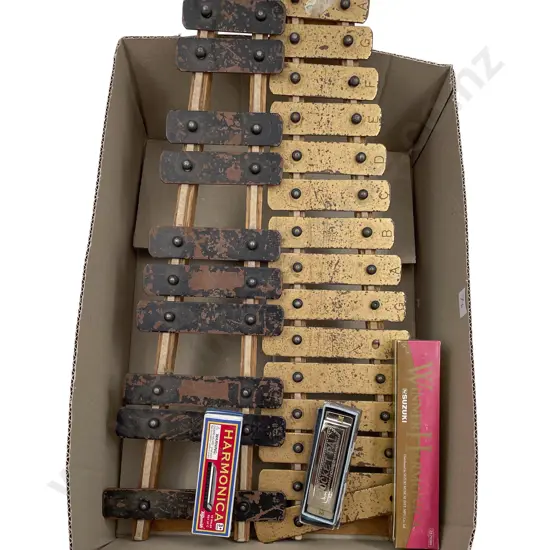 Box of Assorted Vintage Musical Instruments