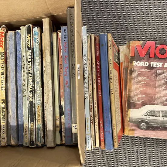 Box of Assorted Motor Road Test Annuals