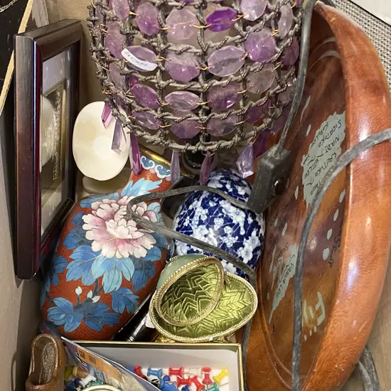 Box of Assorted incl Cloisonne Vase & Lamp