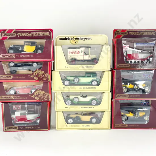 11 Matchbox Models of Yesteryear Mixed Red and Yellow Boxed with Coca Cola