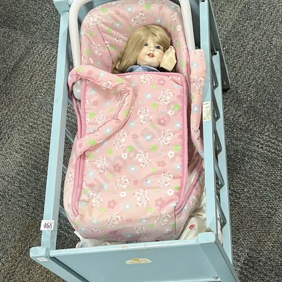 Play Dolls Cot with New Bisque Doll